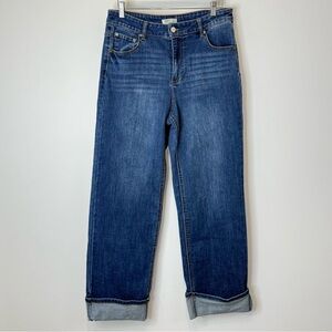 Oat New York Medium Wash Wide Cuffed Jeans Women's Size 8 29 Stretch High Rise